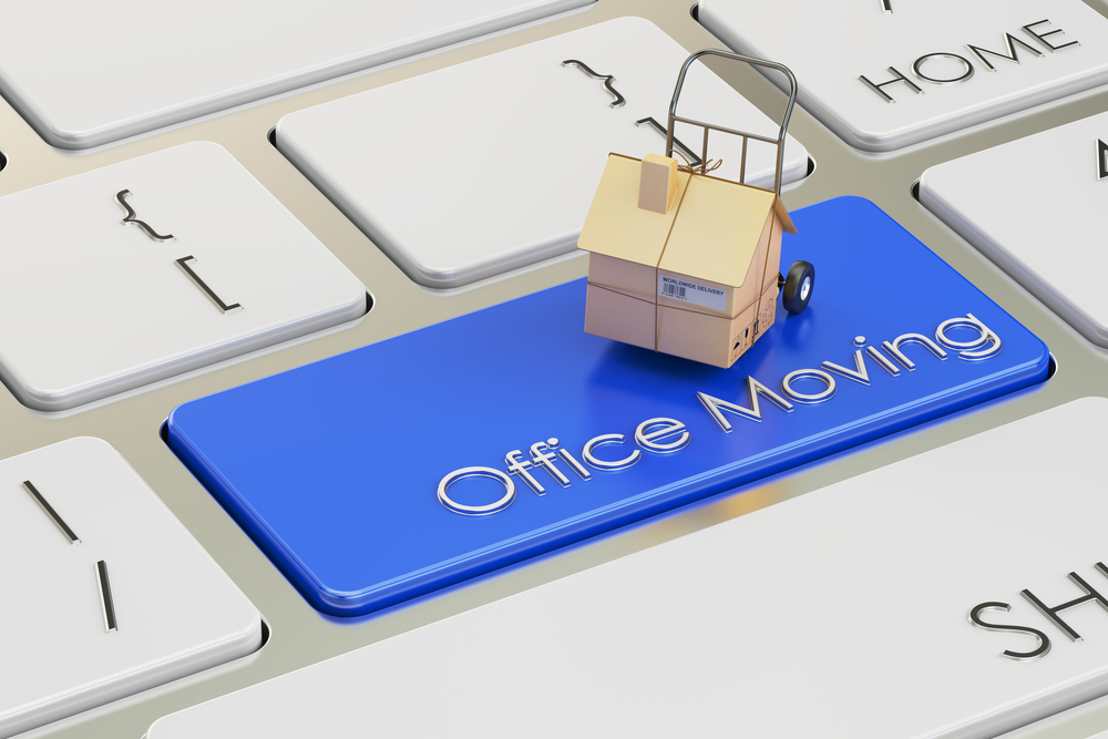 digital keybaord with "office moving" button instead of "enter". Commercial moving. Fly Guy Transfer